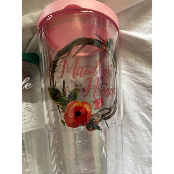 Bride & Maid Of Honor Tervis Tumblers With Lids 24 Oz Wedding Gifts Clear Plasti - Picture 2 of 8